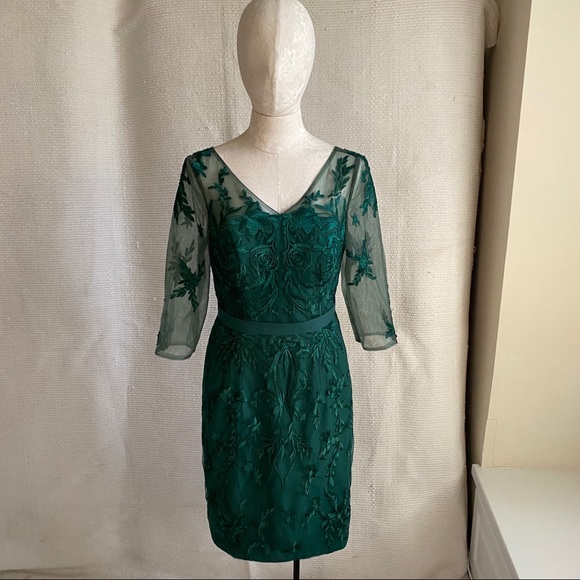 Embroidered Mesh Formal Midi Dress Emerald Green - Picture 4 of 9